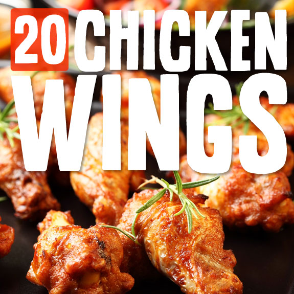 20 Awesome Chicken Wings- with unique & classic flavors.