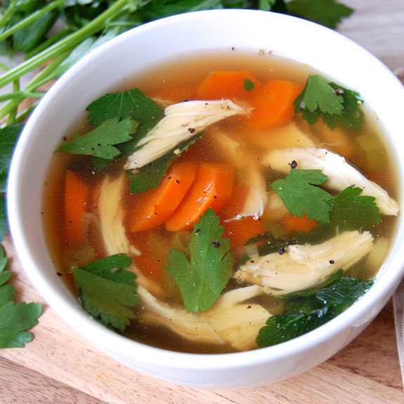 Homemade Chicken No-Noodle Soup- this is my favorite chicken soup. So simple and very comforting.