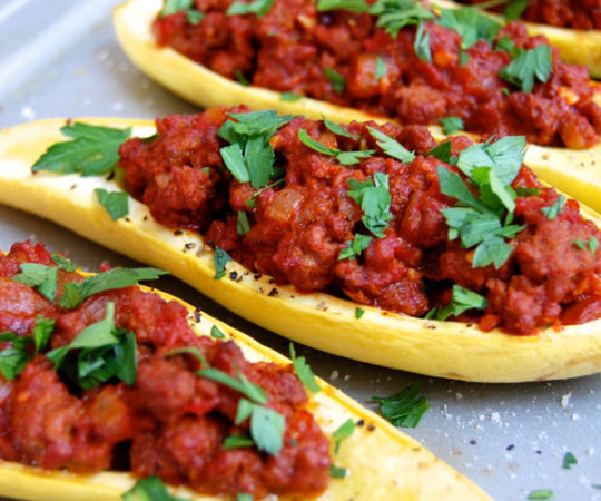 Stuffed Yellow Squash- makes a delicious simple and wholesome dinner (and great leftovers!)
