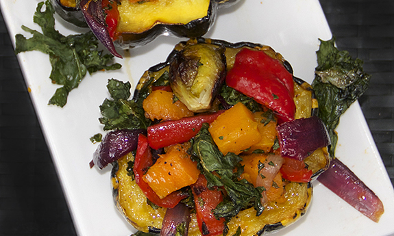 Roasted Squash Stuffed with Roasted Vegetables