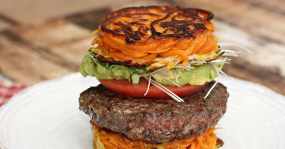 Burger-With-Guacamole-on-Sweet-Potato-Noodle-Bun