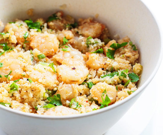 I could eat this Herb & Ginger “Rice” & Shrimp dish every night. Super tasty and easy to make!