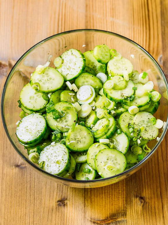 This cucumber salad is tangy, flavorful alternative to the standard lettuce-based salad.
