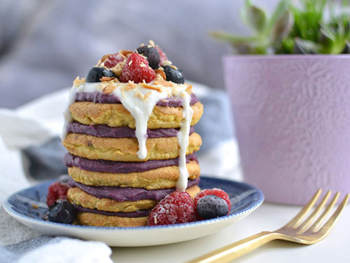 Coconut Flour Pancakes With Purple Sweet Potato Spread