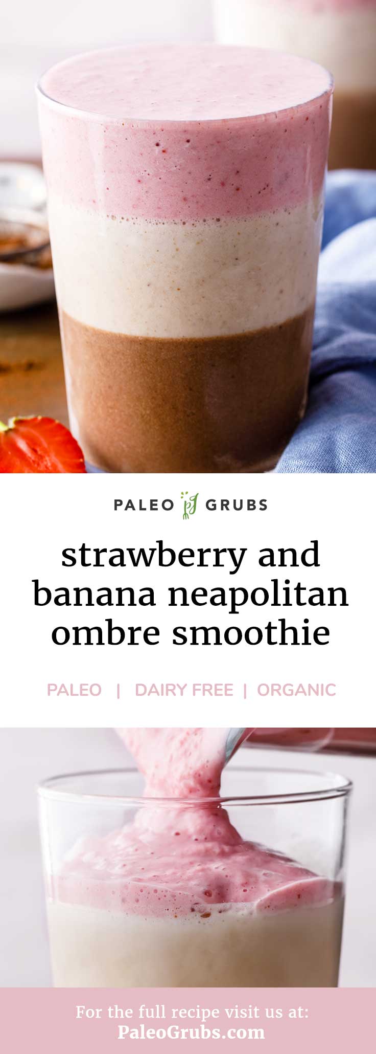 This chocolate, strawberry and banana Neapolitan smoothie is so easy to make and so good! Makes the perfect breakfast dessert meal.
