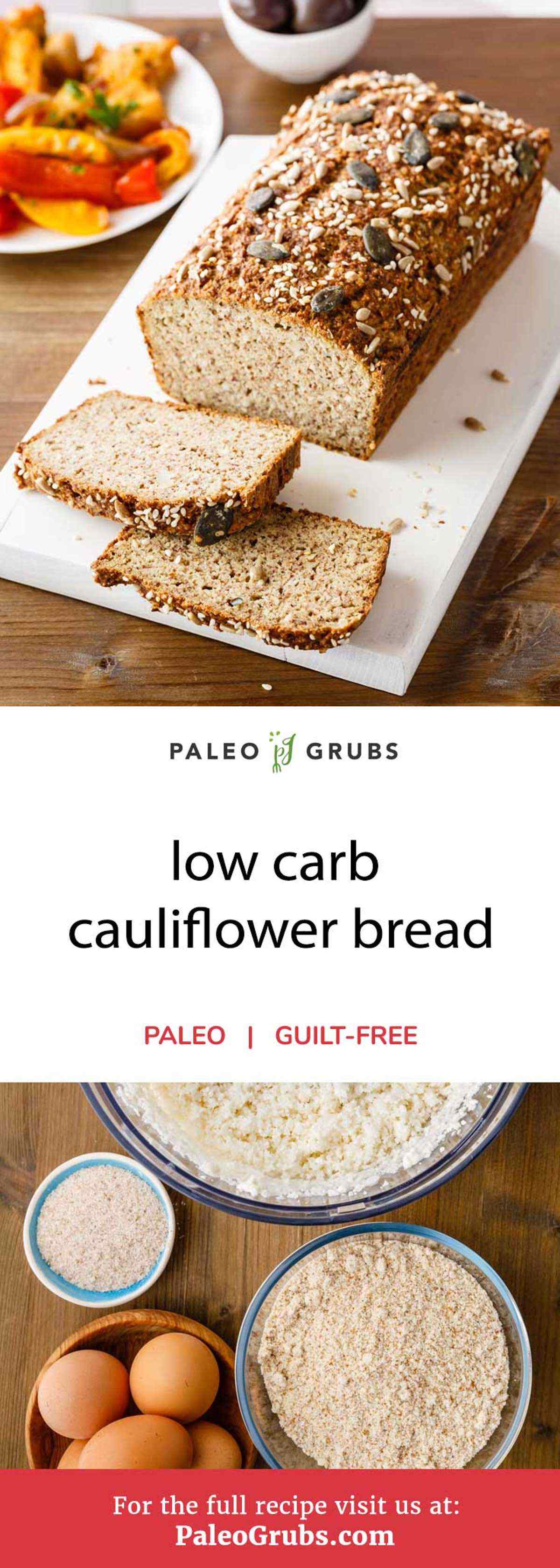 Thousands of people rely on bread to make a breakfast sandwich or quick lunch each and every day. Anyone following a paleo diet doesn’t have to be left out from that thanks to this low carb cauliflower bread recipe. It’s full of healthy ingredients that make it gluten-free and 100% paleo-friendly.