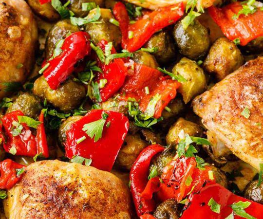 One Pan-Chicken Thighs with Roasted Peppers