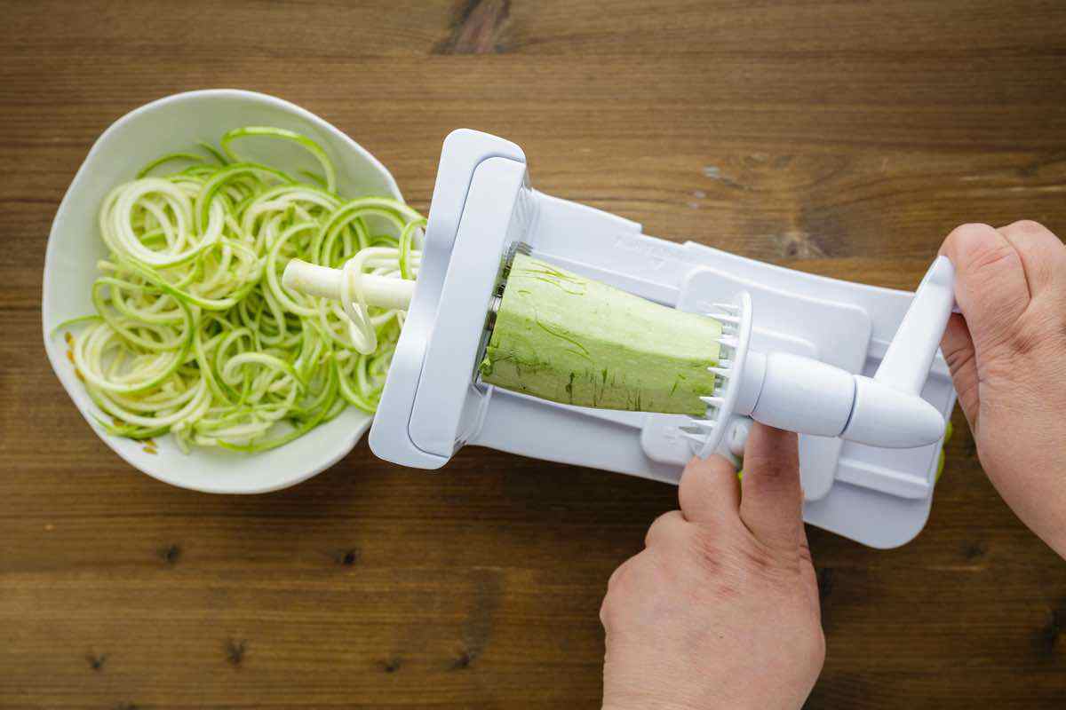 prepping zucchini noodles