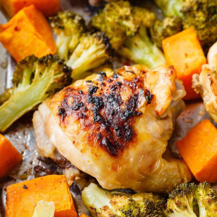 Sheet Pan Chicken Thighs with Sweet Potato and Broccoli - Paleo Grubs