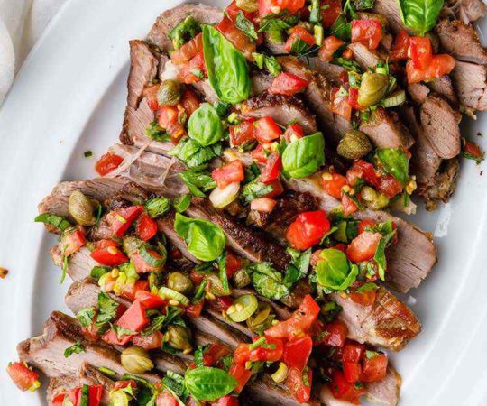 Roasted Leg of Lamb with Tomato and Caper Salsa