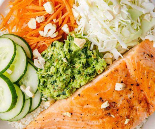Thai Basil Pesto Salmon Bowl