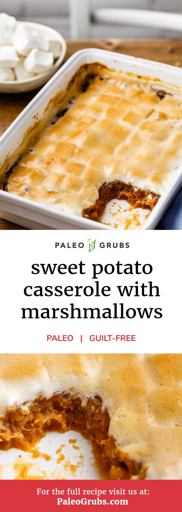 Getting tired of always making the same old casserole recipe for the holidays year after year? Then I’ve got just the thing for you. How about a delicious, 100% paleo-friendly sweet potato casserole with homemade paleo marshmallows? Yes, you read that right! This just might be the greatest casserole dish of all time. It combines a healthy filling with a sweet potato base with unreal marshmallows made with grass fed beef gelatin, honey, vanilla, and arrowroot flour.