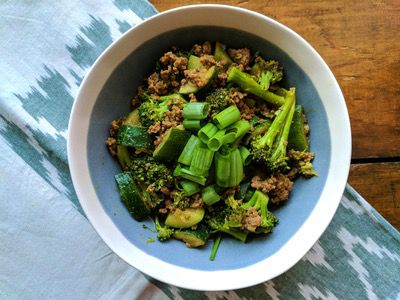 Zucchini and Broccoli Ground Beef Stir Fry