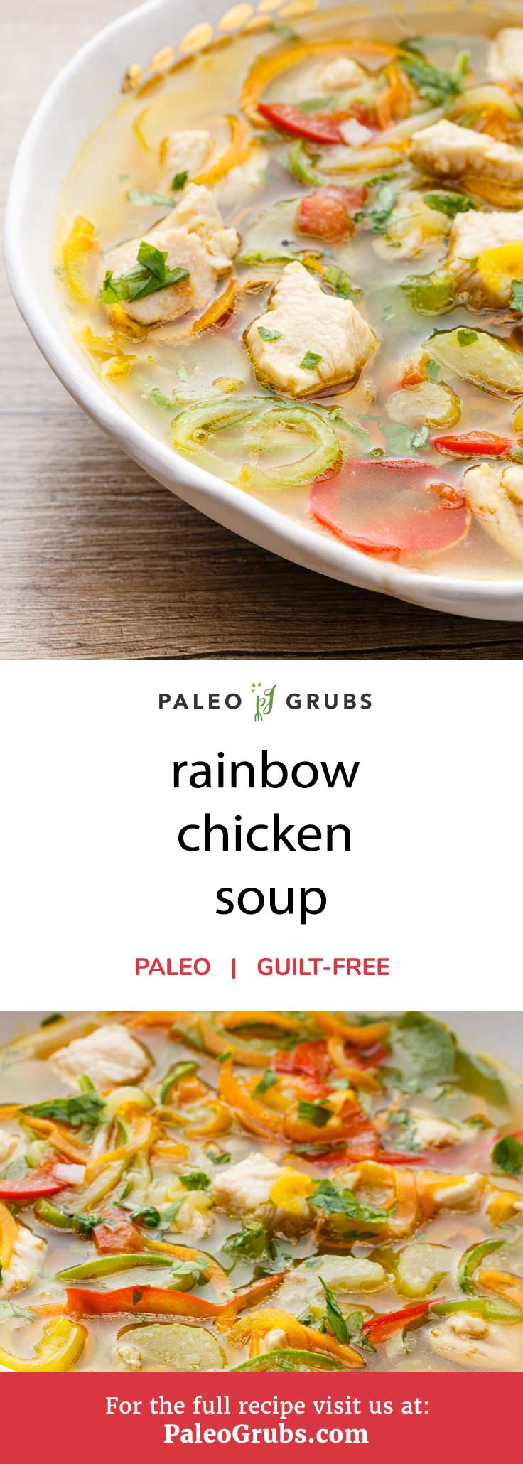 There is nothing like a steaming hot bowl of soup when you are down with a cold or the flu. This paleo chicken soup, however, is even more potent and contains more nutrients than the average chicken noodle soup variation. It is called rainbow because it contains a wide spectrum of vegetables that add color, flavor and texture to the dish. Paleo soups should be a staple in every household as a way to increase intake of nutritious foods, not to mention it is incredibly tasty as well.