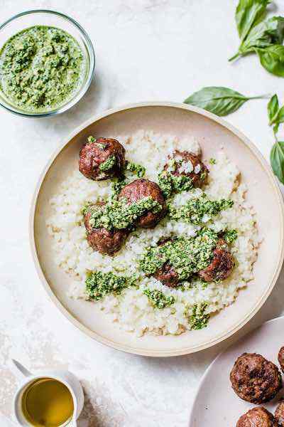 Baked Paleo Meatballs with Kale Pesto