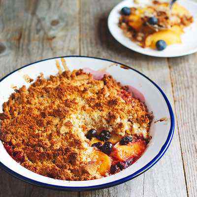 Easy Paleo Peach Cobbler with Blueberries