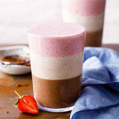 Paleo Strawberry and Banana Neapolitan Breakfast Smoothie