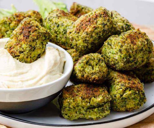 Paleo Roasted Broccoli Tots with Cheese Dipping Sauce