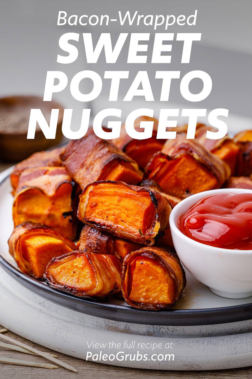Bacon-Wrapped Sweet Potato Nuggets with Spicy Ketchup