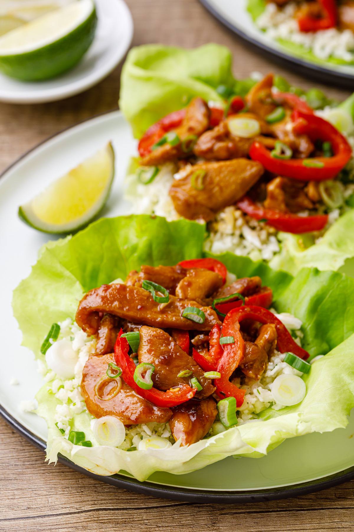 Honey-Lime Chicken Cauliflower Rice Lettuce Wraps - Paleo Grubs