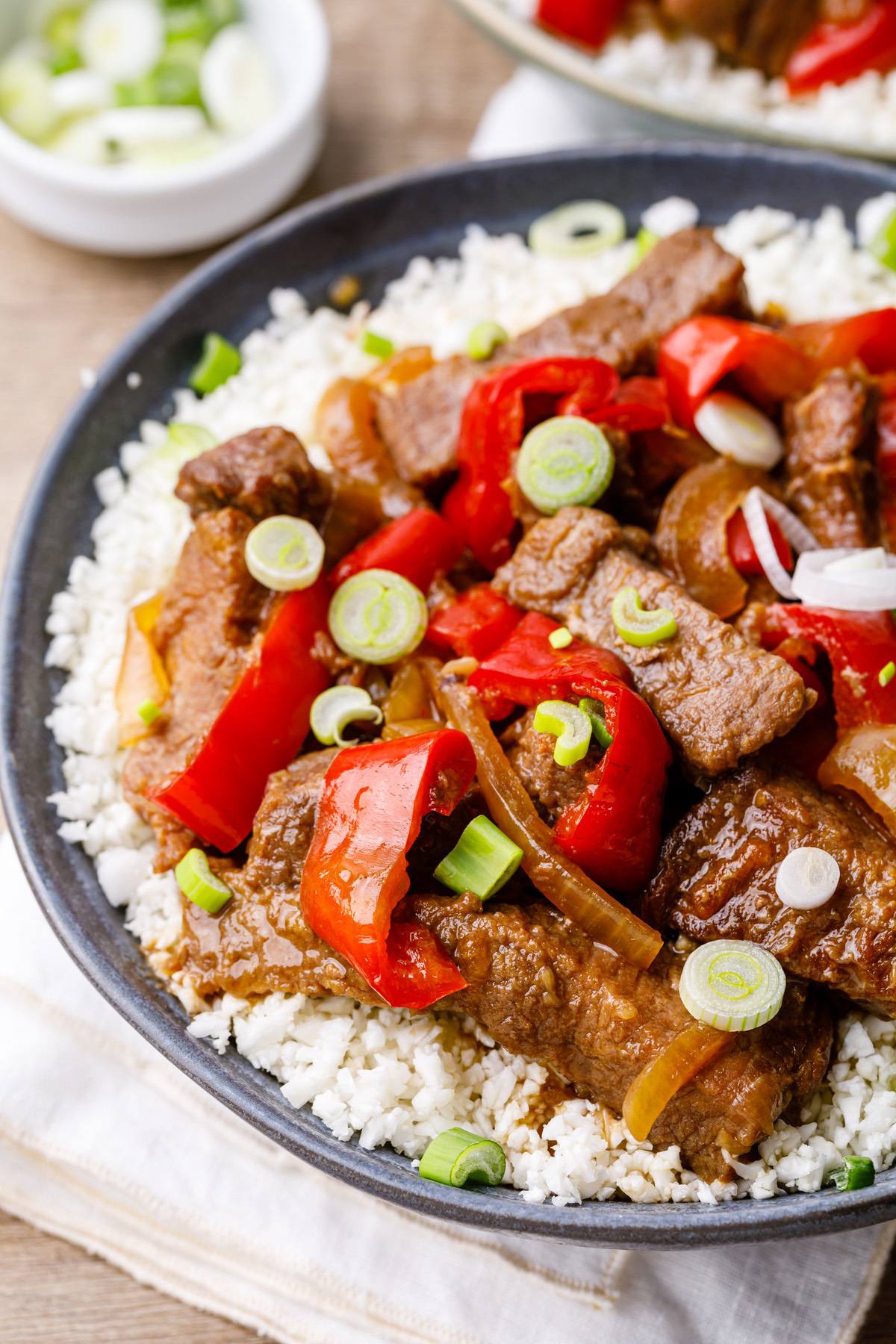 Crockpot Teriyaki Beef Cauliflower Rice Bowl - Paleo Grubs